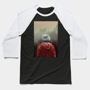 Adventure Hiker in Mountain Landscape with Fog Baseball T-Shirt